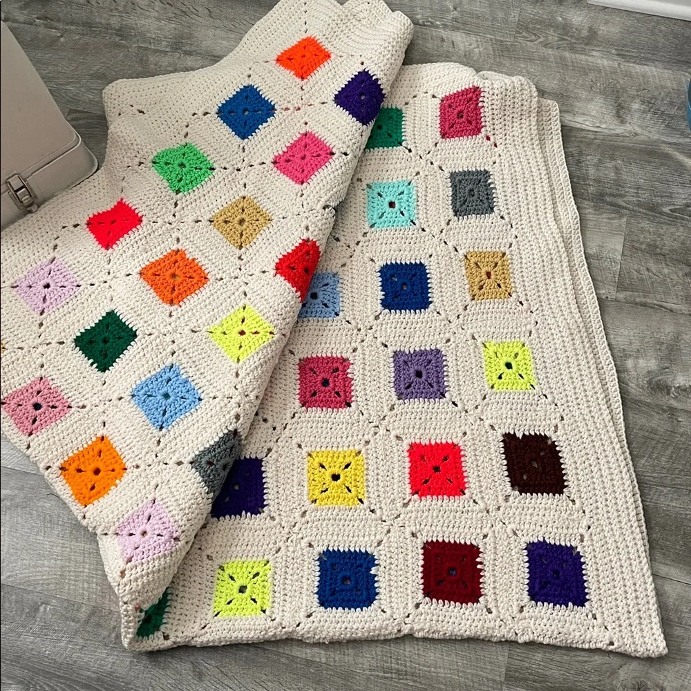 Vintage Handmade Colorful Crochet Blanket - Picture 2 of 2